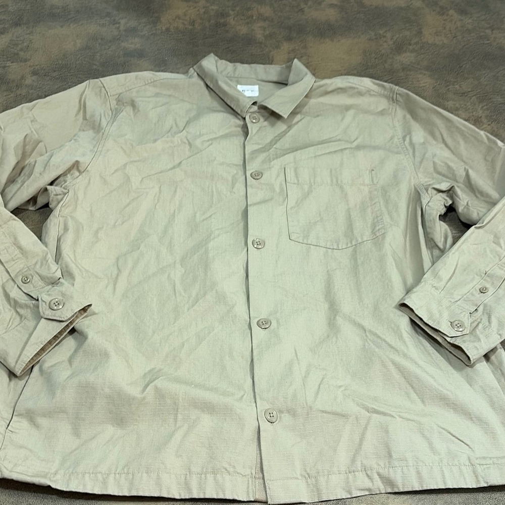 GAP Utility Shirt Mens XXL Tan Ripstop Cotton Long Sleeve Button Up 489281